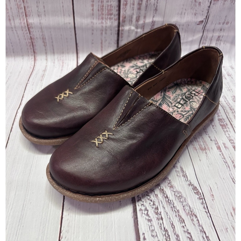 Born Leather Slip On Loafers Womens Brown Casual Comfort Flats Shoes Walking.